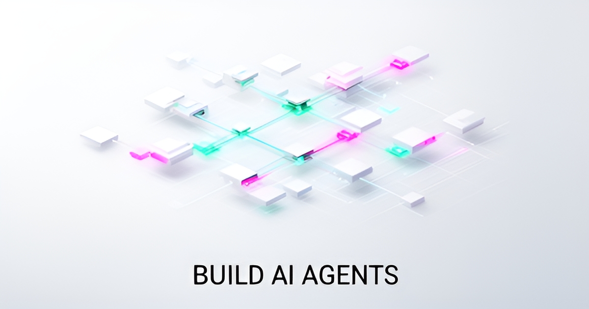 A clean flat illustration of abstract digital nodes and workflows representing no-code AI agent development for business growth.