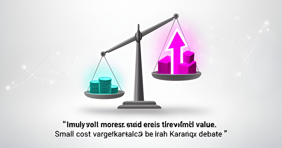 Flat illustration of a balance scale showing small AI costs outweighed by large business value, with headline Skip the Debate.