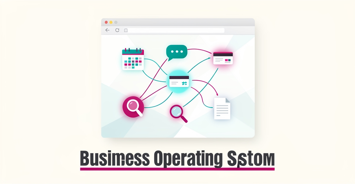 Flat illustration of a website window connected to AI system icons for scheduling, payments, and content, with headline Beyond Templates.
