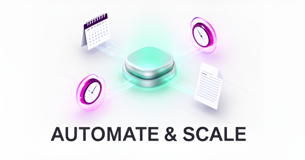 A clean, minimalist flat illustration featuring digital icons for scheduling and invoicing, representing automated business growth and efficiency.